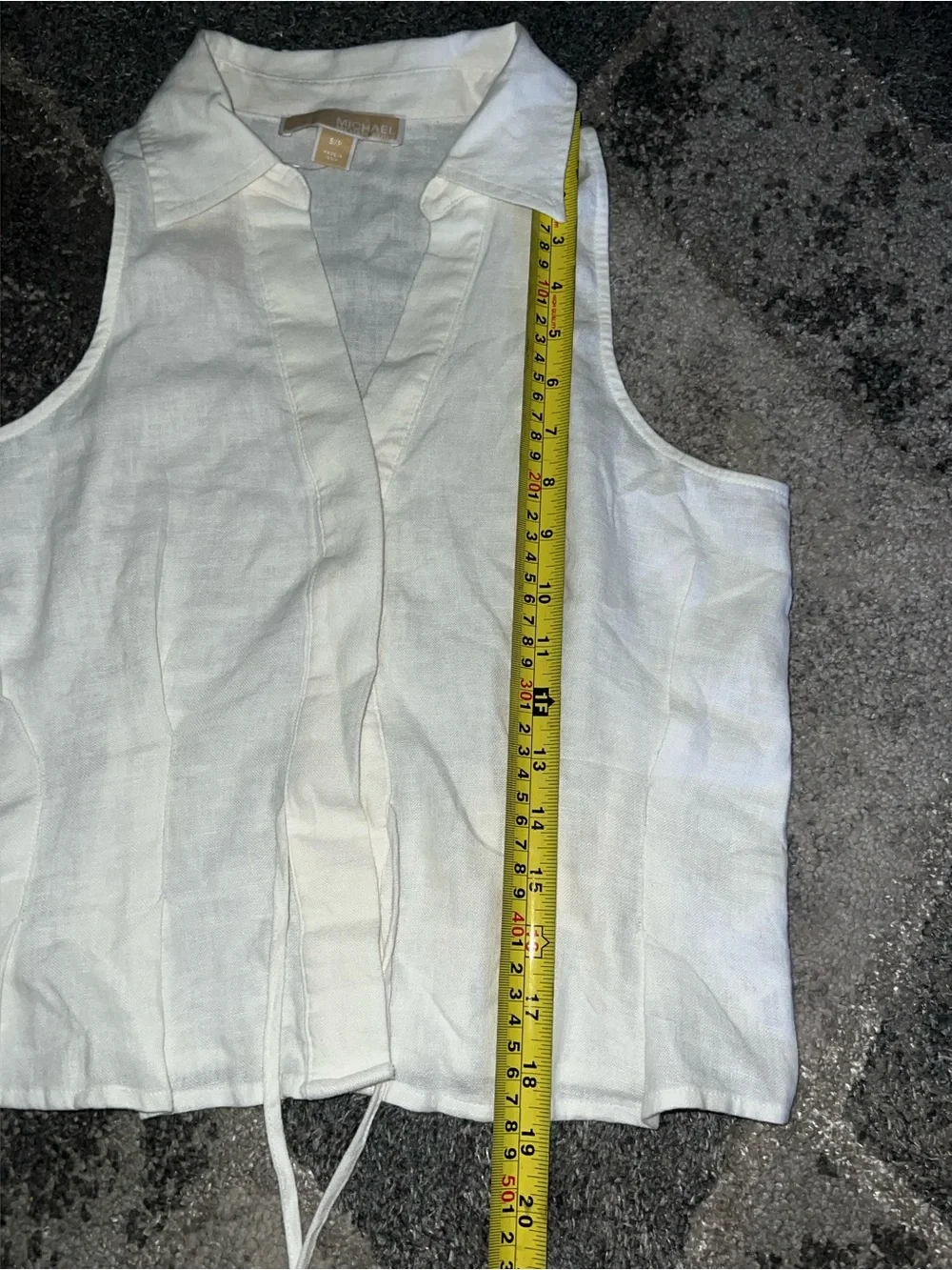 Michael Kors White Linen Sleeveless Tie-Front Blouse